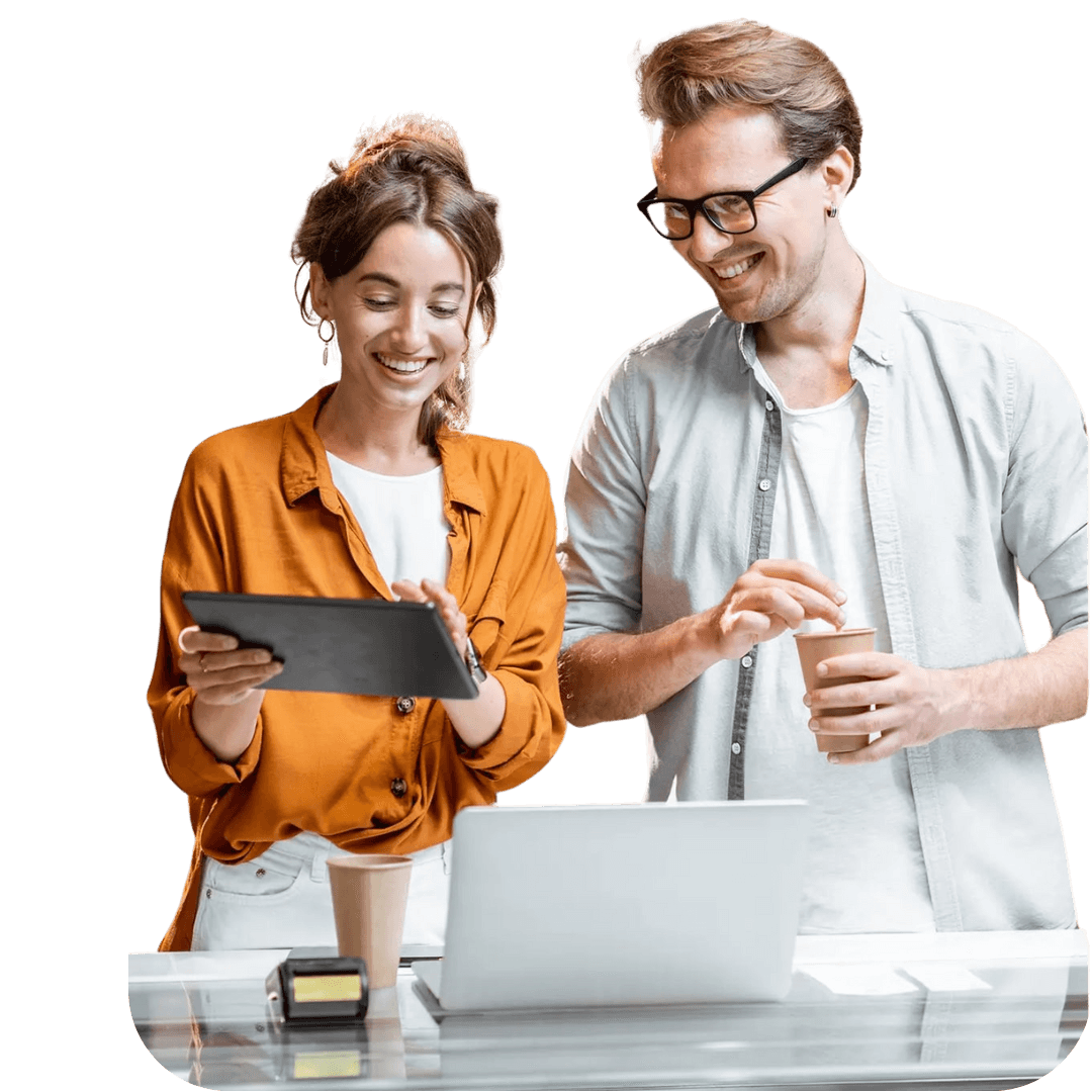 two people standing nex to the table