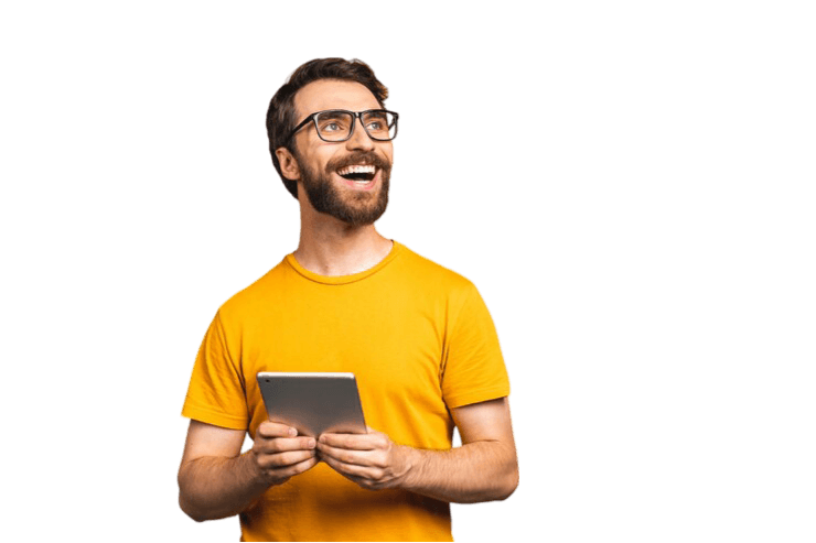 Happy person with a tablet