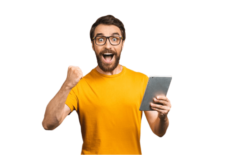 Happy person with a tablet